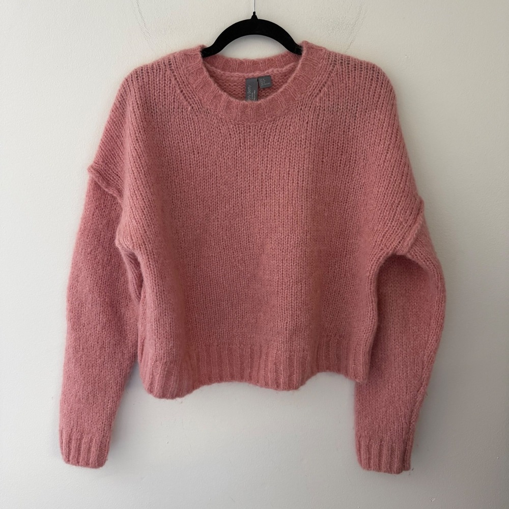 Sweaty Betty Pink Alpaca Mohair Blend Fuzzy Knit Crewneck Sweater Womens Small/6